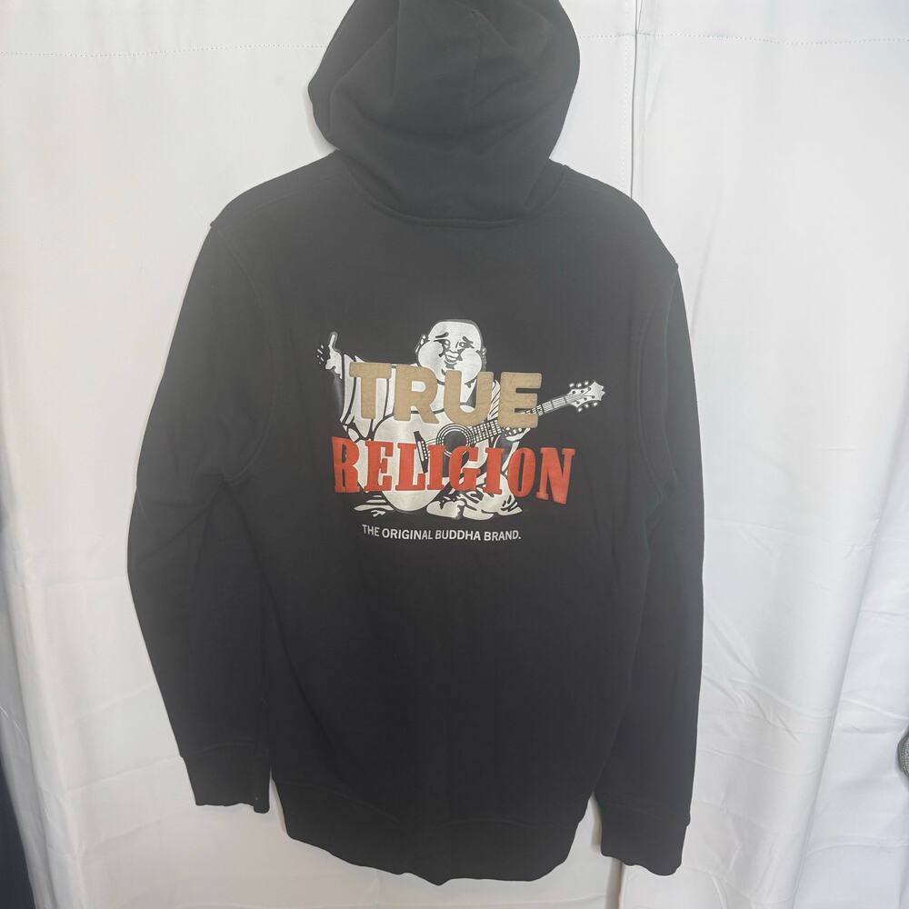 True Religion Black Zip Hoodie Buddha Guitar Logo Men’s L Large Streetwear